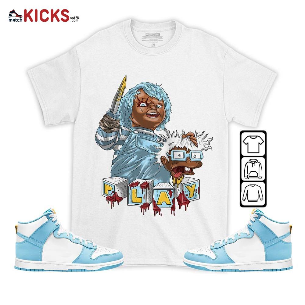 Chucky Chuckie Kills Halloween Sneaker Shirt Match Dunk High Blue Chill, Dunk High Homer Simpson MKO T-Shirt