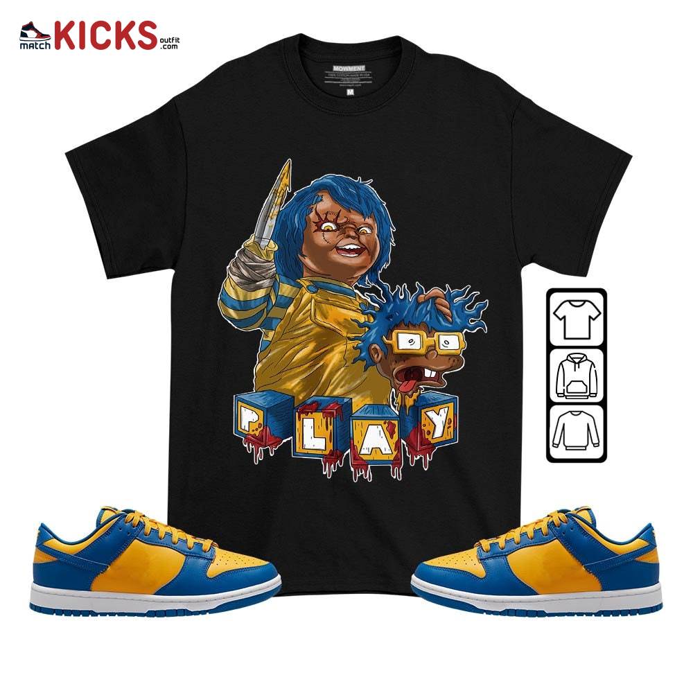 Chucky Chuckie Kills Halloween Sneaker Shirt Match Dunk Low Blue Yellow, Dunk Low Blue Jay MKO T-Shirt