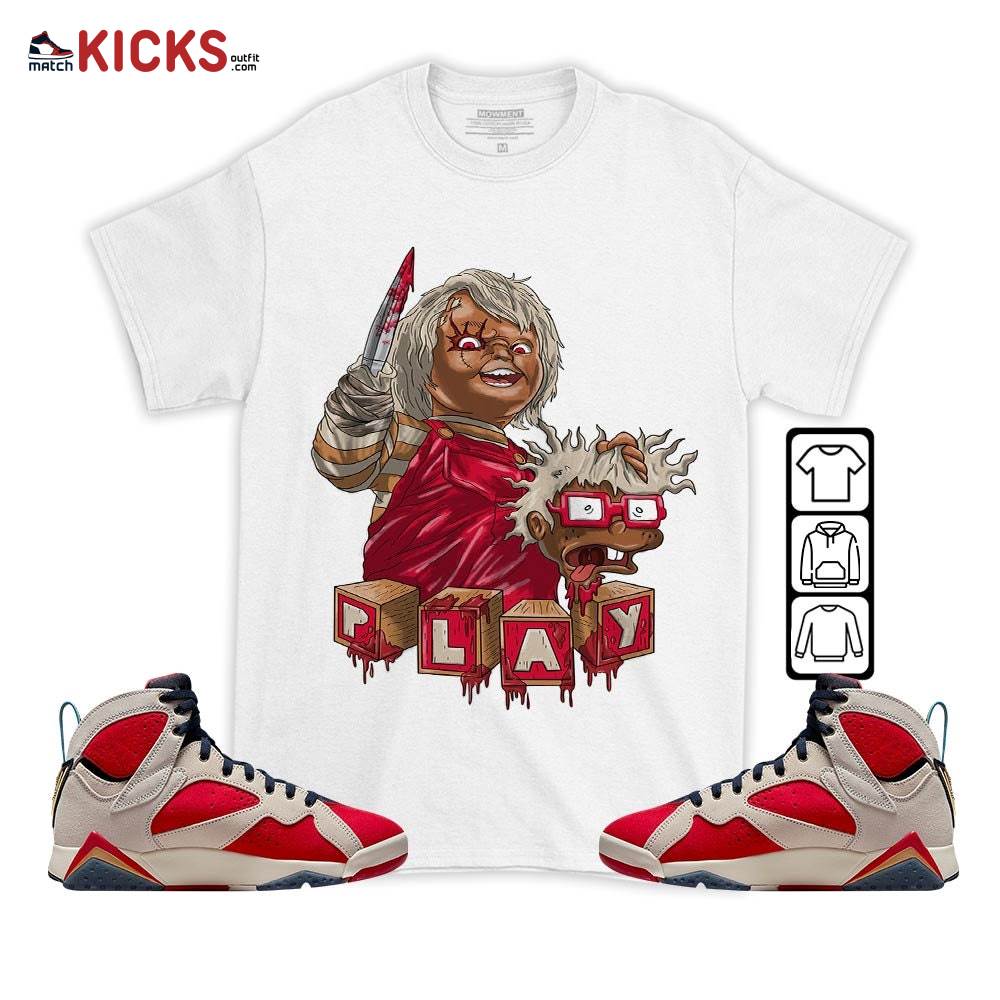 Chucky Chuckie Kills Halloween Sneaker Shirt Match Trophy Room 7s, Jordan 7 Trophy Room MKO T-Shirt