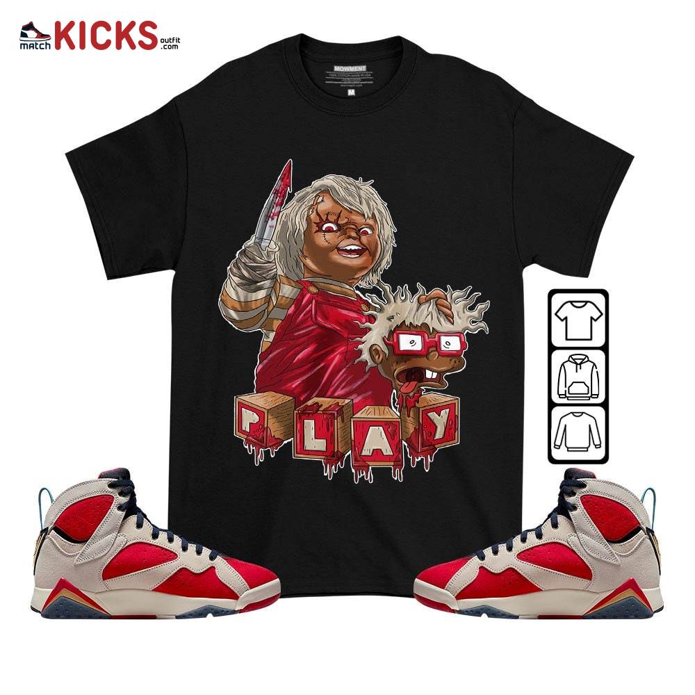 Chucky Chuckie Kills Halloween Sneaker Shirt Match Trophy Room 7s, Jordan 7 Trophy Room MKO T-Shirt
