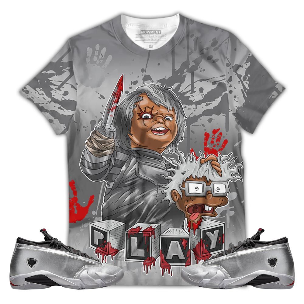 Chucky Chuckie Kills Sneaker Shirt Match 14 Low Metallic Silver, Jordan 14 Metallic Silver Hoodie Sweatshirt Tee All Over Print MKO Shirt