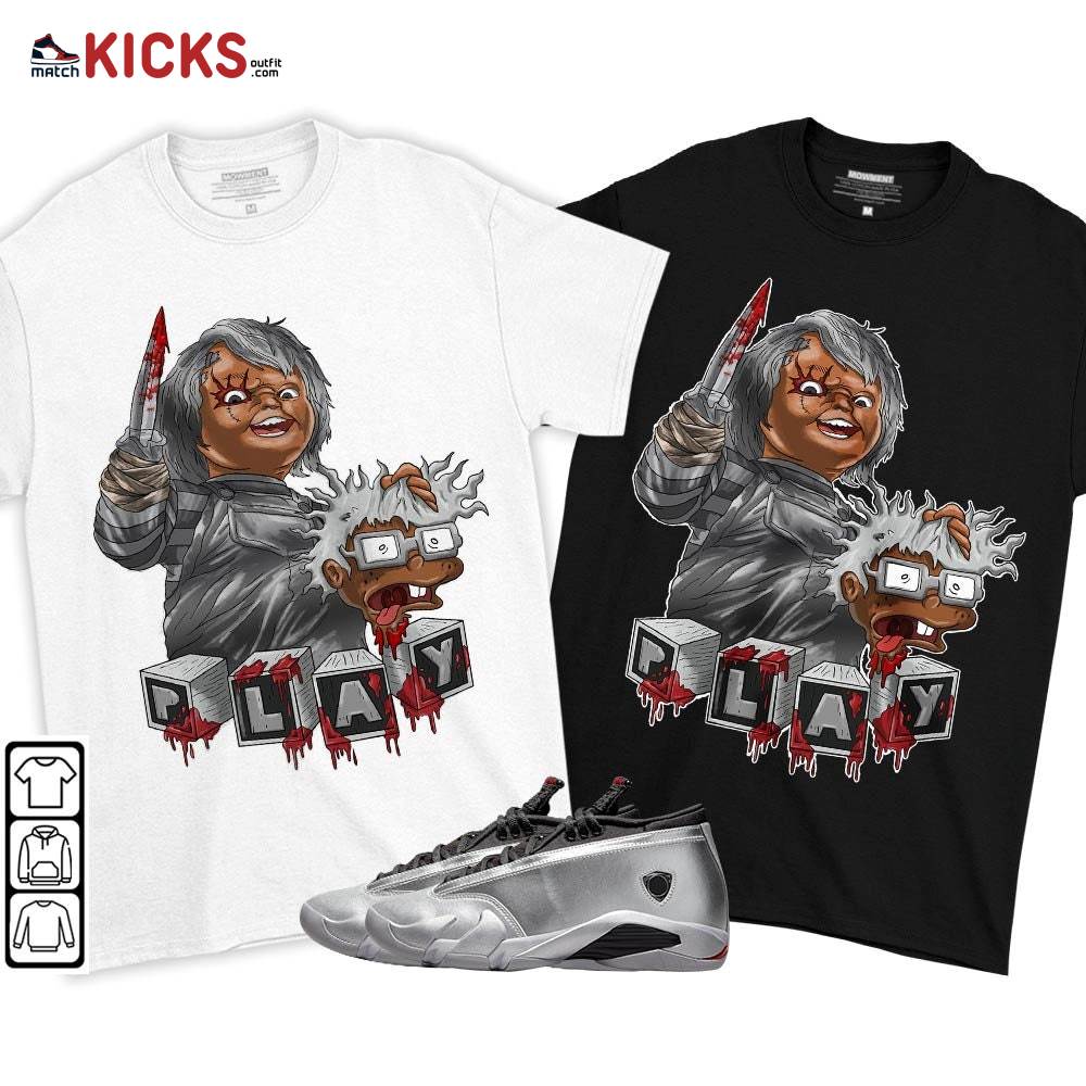 Chucky Chuckie Kills Sneaker Shirt Match 14 Low Metallic Silver, Jordan 14 Metallic Silver MKO T-Shirt