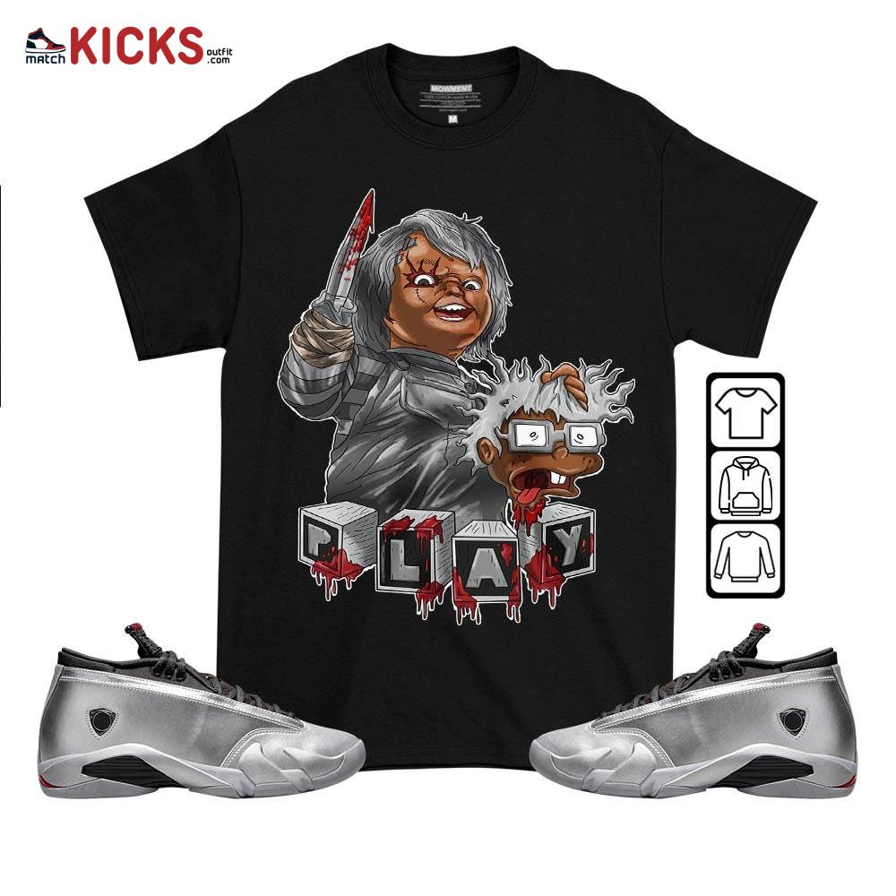 Chucky Chuckie Kills Sneaker Shirt Match 14 Low Metallic Silver, Jordan 14 Metallic Silver MKO T-Shirt