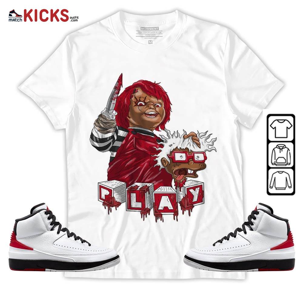 Chucky Chuckie Kills Sneaker Shirt Match 2 Chicago Varsity Red, Jordan Retro 2 Chicago MKO T-Shirt