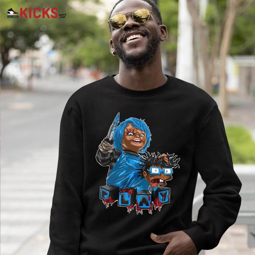 Chucky Chuckie Kills Sneaker Shirt Match Black University Blue 13s, Jordan 13 Black University Blue 2022 MKO T-Shirt Chucky Chuckie Kills Sneaker Shirt Match Black University Blue 13s, Jordan 13 Black University Blue 2022 MKO T-Shirt
