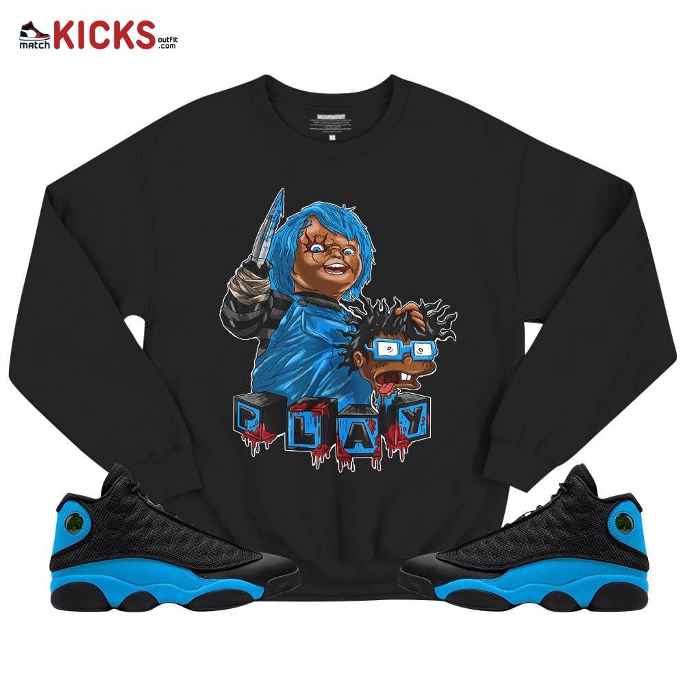 Chucky Chuckie Kills Sneaker Shirt Match Black University Blue 13s, Jordan 13 Black University Blue 2022 MKO T-Shirt Chucky Chuckie Kills Sneaker Shirt Match Black University Blue 13s, Jordan 13 Black University Blue 2022 MKO T-Shirt