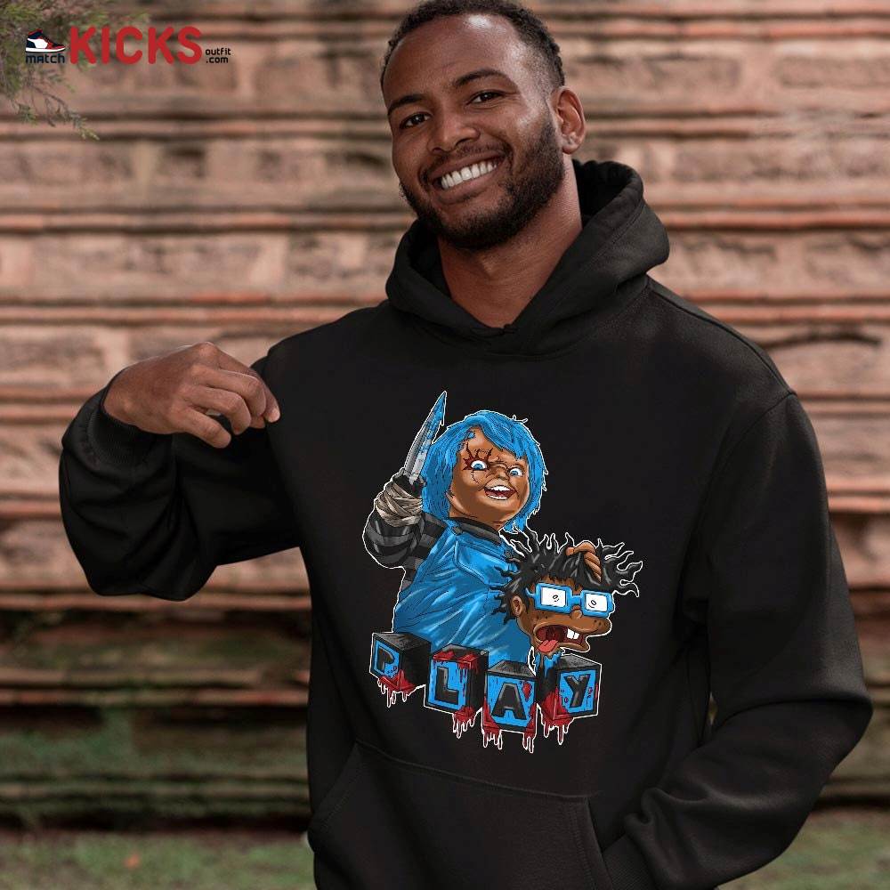 Chucky Chuckie Kills Sneaker Shirt Match Black University Blue 13s, Jordan 13 Black University Blue 2022 MKO T-Shirt Chucky Chuckie Kills Sneaker Shirt Match Black University Blue 13s, Jordan 13 Black University Blue 2022 MKO T-Shirt