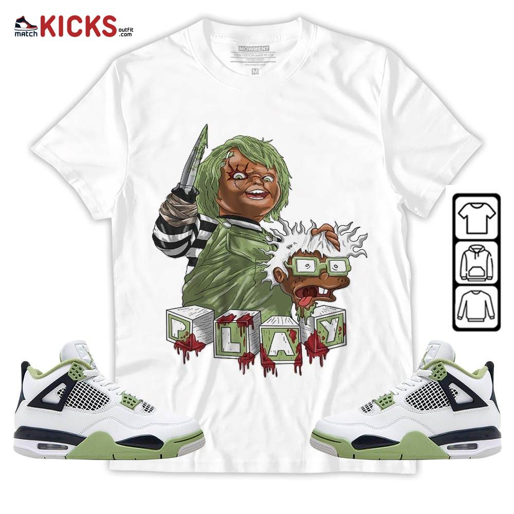 Chucky Chuckie Kills Sneaker Shirt Match Retro Oil Green 4s, Jordan 4 Oil Green MKO Sweatshirt