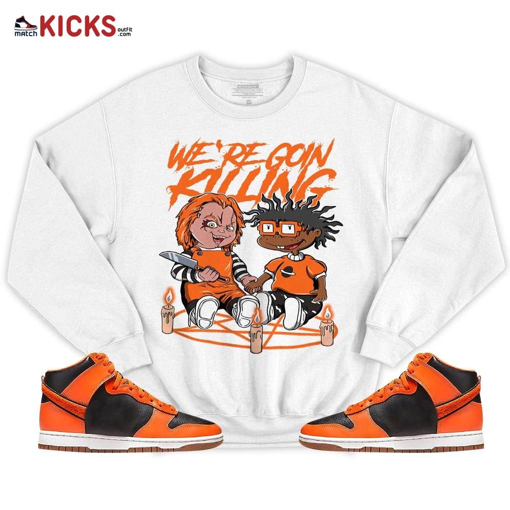 Chucky Chuckie Rugrats Horror Sneaker Shirt Match Dunk Black Orange, Dunk High GS Safety Orange MKO T-Shirt Chucky Chuckie Rugrats Horror Sneaker Shirt Match Dunk Black Orange, Dunk High GS Safety Orange MKO T-Shirt