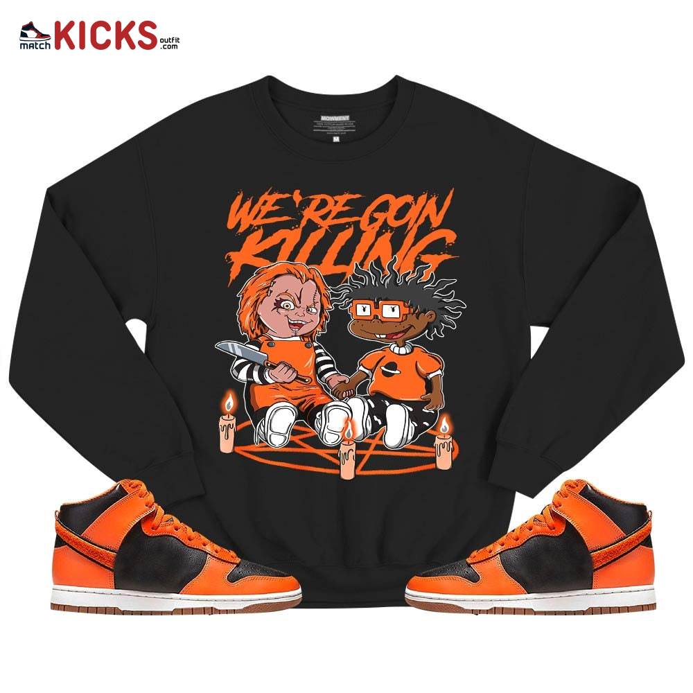 Chucky Chuckie Rugrats Horror Sneaker Shirt Match Dunk Black Orange, Dunk High GS Safety Orange MKO T-Shirt Chucky Chuckie Rugrats Horror Sneaker Shirt Match Dunk Black Orange, Dunk High GS Safety Orange MKO T-Shirt