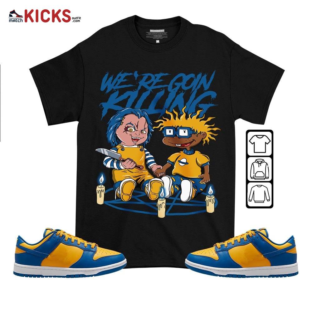 Chucky Chuckie Rugrats Horror Sneaker Shirt Match Dunk Low Blue Yellow, Dunk Low Blue Jay MKO T-Shirt