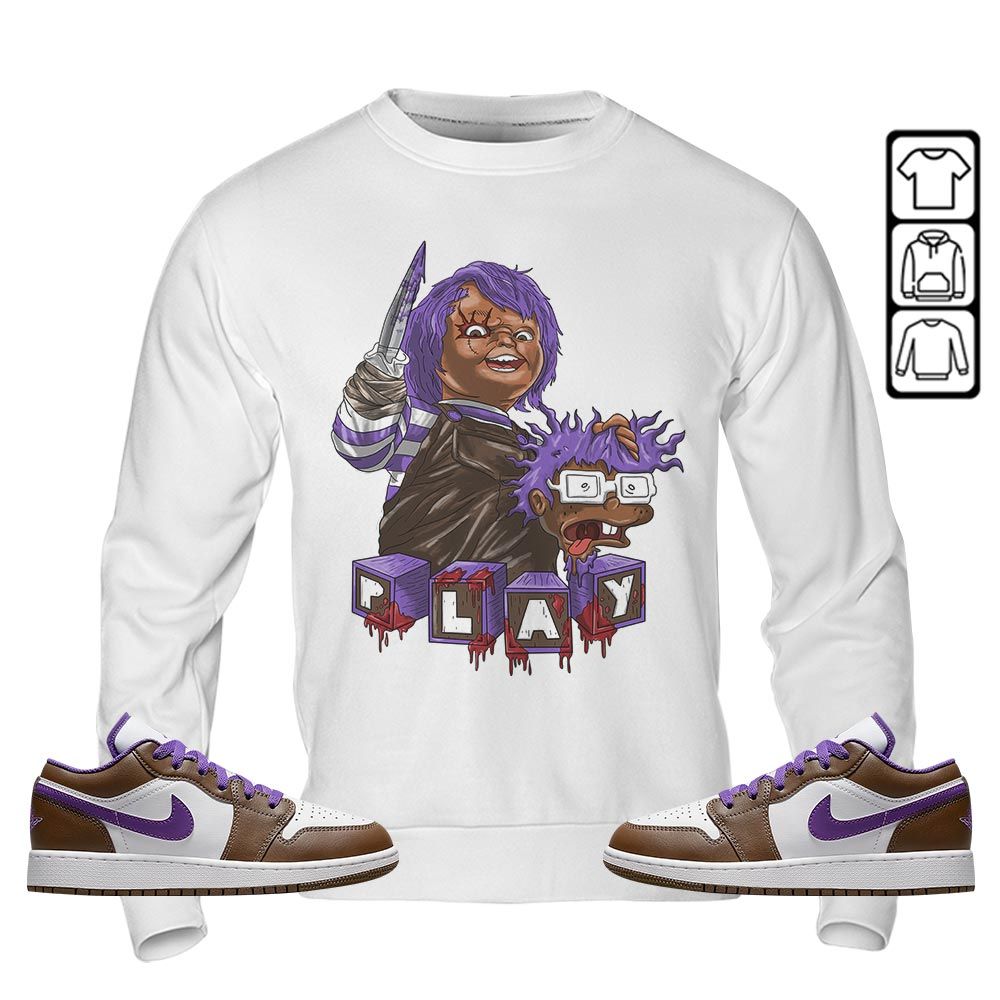 Chucky Kills Sneaker Shirt Match Purple Mocha 1s, Jordan 1 Low Purple Mocha MKO T-Shirt Chucky Kills Sneaker Shirt Match Purple Mocha 1s, Jordan 1 Low Purple Mocha MKO T-Shirt