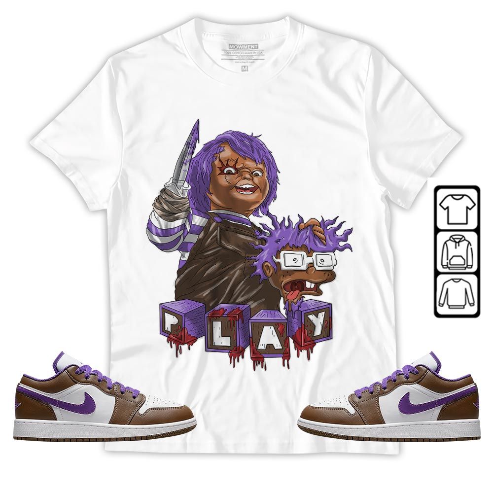 Chucky Kills Sneaker Shirt Match Purple Mocha 1s, Jordan 1 Low Purple Mocha MKO T-Shirt Chucky Kills Sneaker Shirt Match Purple Mocha 1s, Jordan 1 Low Purple Mocha MKO T-Shirt