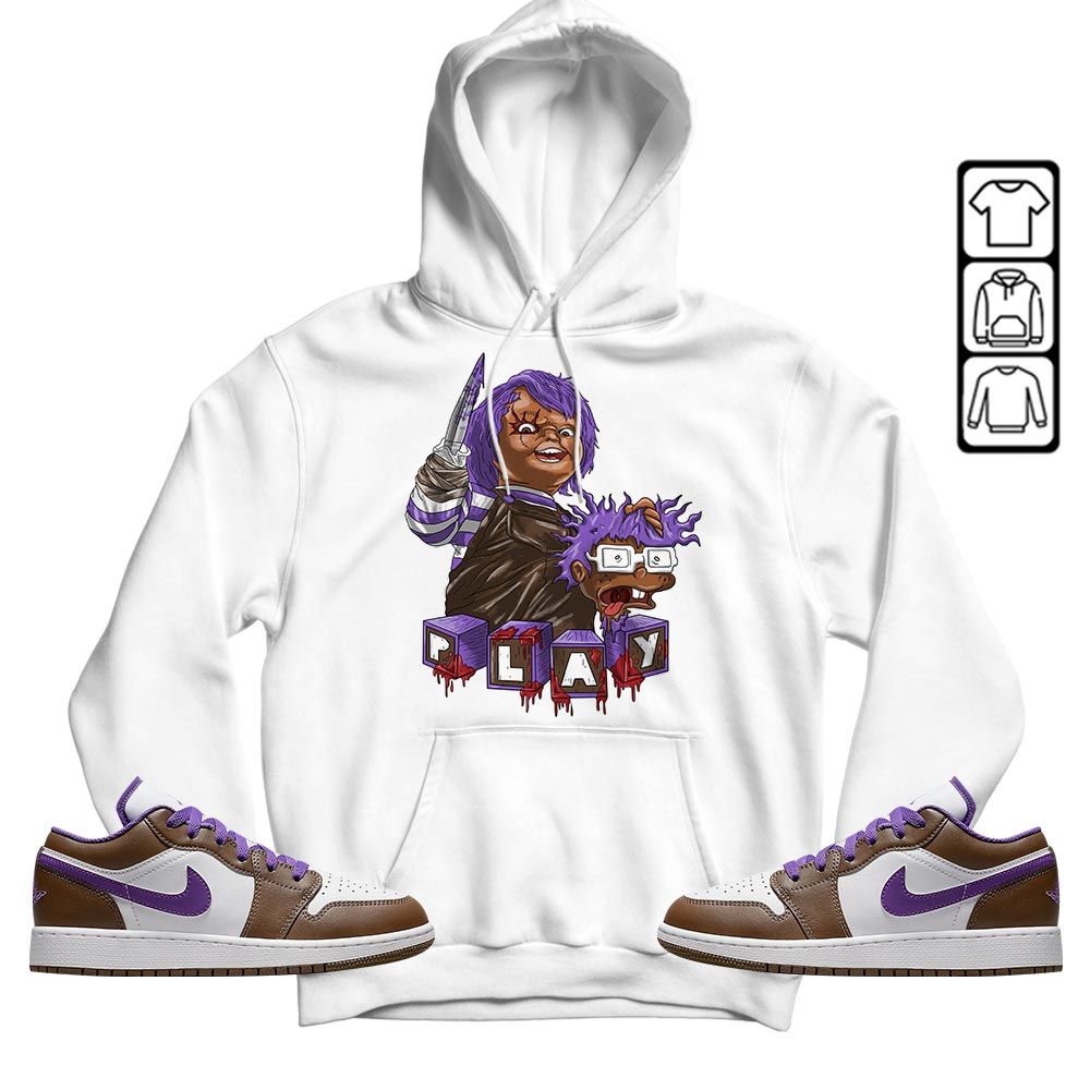 Chucky Kills Sneaker Shirt Match Purple Mocha 1s, Jordan 1 Low Purple Mocha MKO T-Shirt