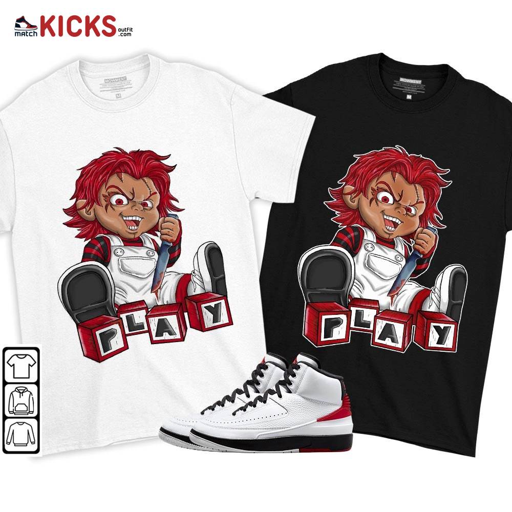 Chucky Play Horror Sneaker Shirt Match 2 Chicago Varsity Red, Jordan Retro 2 Chicago MKO T-Shirt
