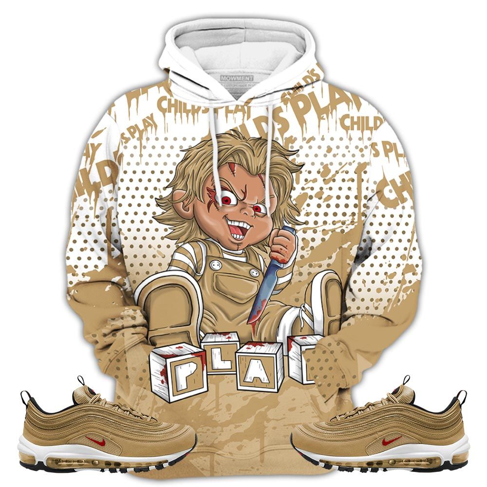 Chucky Play Horror Sneaker Shirt Match Air Max 97 Metallic Gold, Air Max 97 Gold Bullet Hoodie Sweatshirt Tee All Over Print MKO Shirt