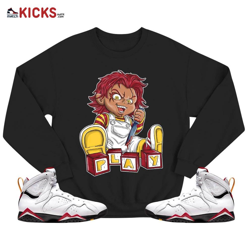 Chucky Play Horror Sneaker Shirt Match Cardinal 7s, Jordan 7 Retro Cardinal MKO T-Shirt Chucky Play Horror Sneaker Shirt Match Cardinal 7s, Jordan 7 Retro Cardinal MKO T-Shirt
