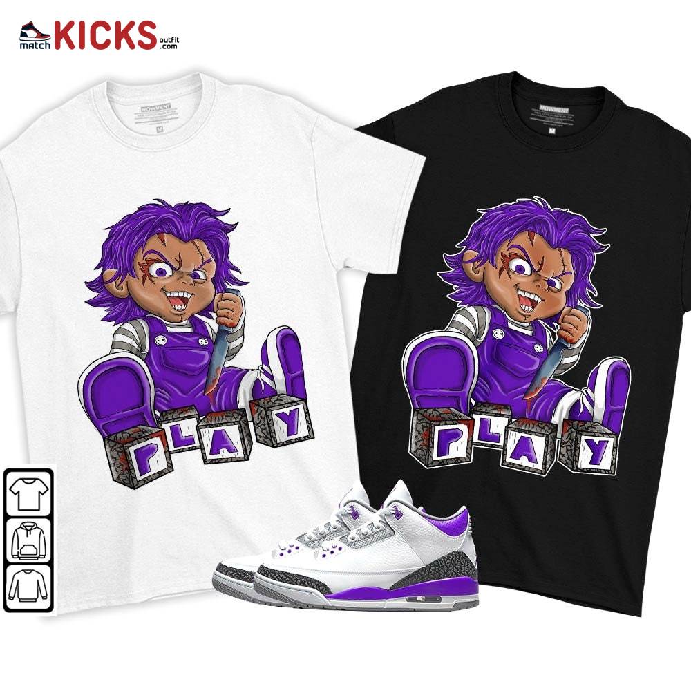 Chucky Play Horror Sneaker Shirt Match Dark Iris 3s, Jordan 3 Retro Dark Iris MKO T-Shirt Chucky Play Horror Sneaker Shirt Match Dark Iris 3s, Jordan 3 Retro Dark Iris MKO T-Shirt