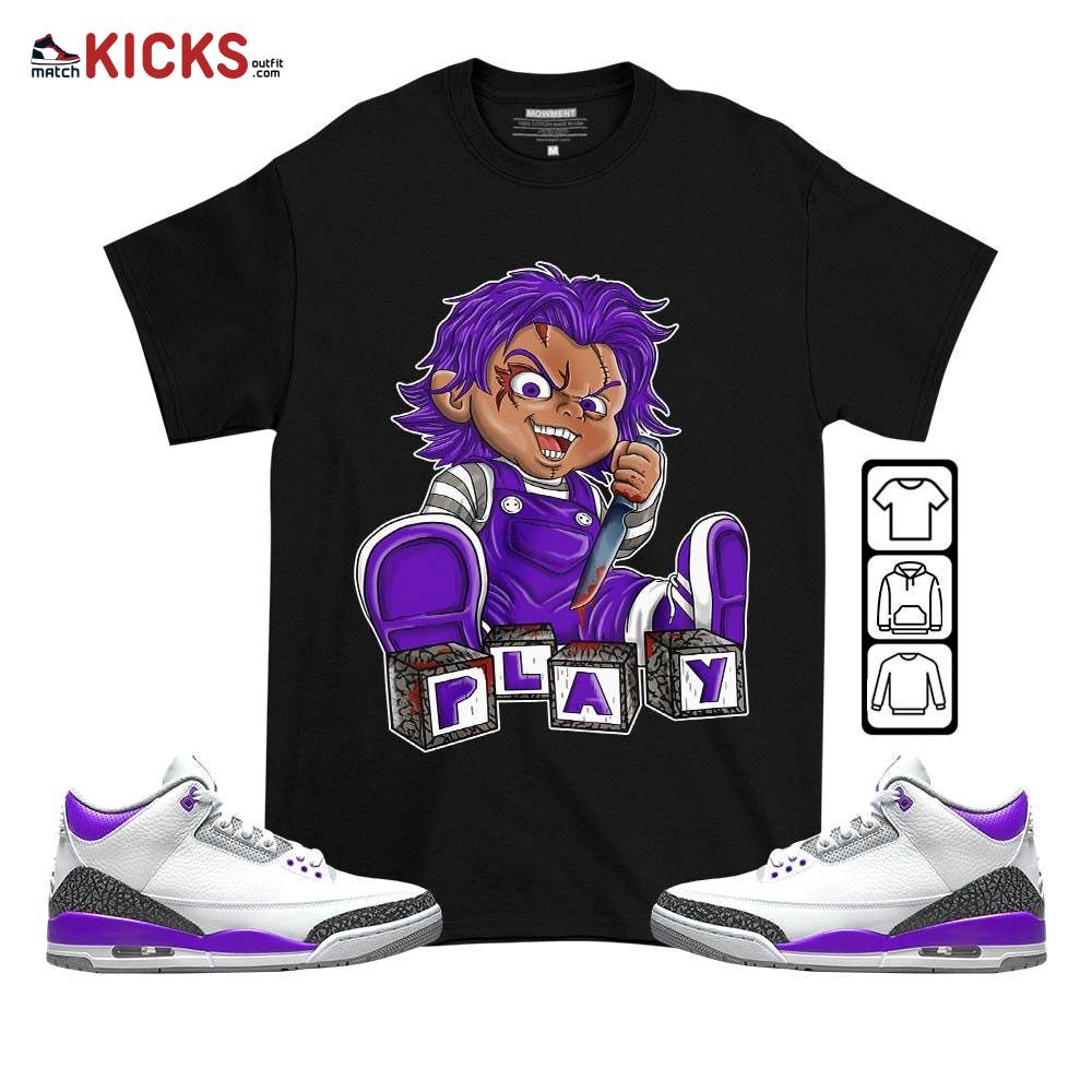 Chucky Play Horror Sneaker Shirt Match Dark Iris 3s, Jordan 3 Retro Dark Iris MKO T-Shirt