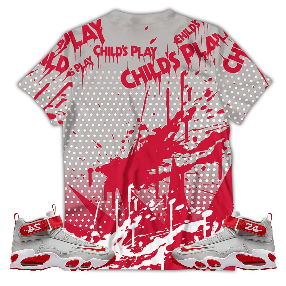 Chucky Play Horror Sneaker Shirt Match Griffey Max 1 University Reds, Air Griffey Max 1 Gray Reds Hoodie Sweatshirt Tee All Over Print MKO Shirt