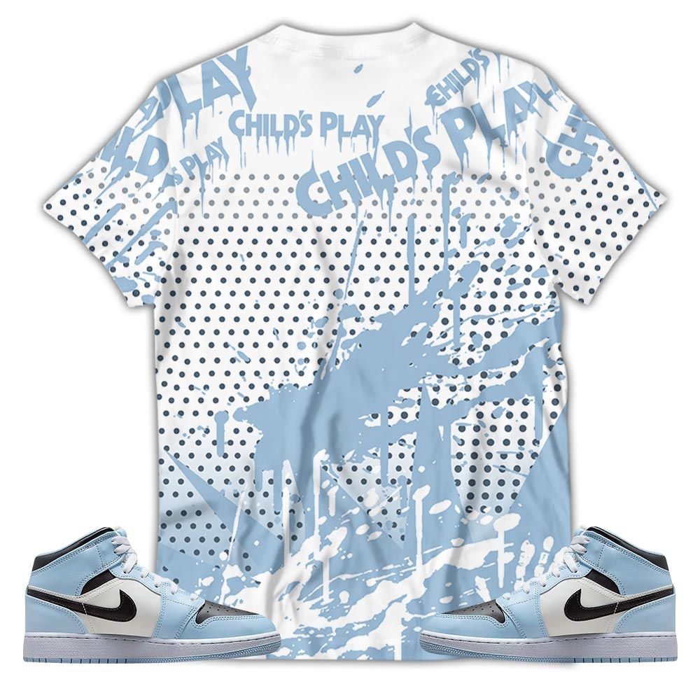 Chucky Play Horror Sneaker Shirt Match Mid Ice Blue 1S, Jordan 1 Mid Ice Blue Hoodie Sweatshirt Tee All Over Print MKO Shirt