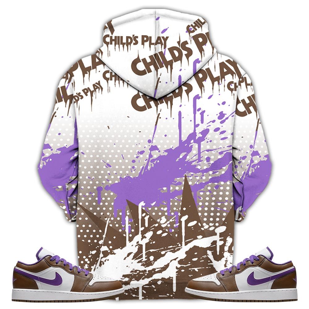 Chucky Play Horror Sneaker Shirt Match Purple Mocha 1S, Jordan 1 Low Purple Mocha Hoodie Sweatshirt Tee All Over Print MKO Shirt