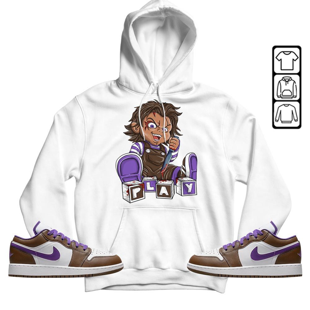 Chucky Play Horror Sneaker Shirt Match Purple Mocha 1s, Jordan 1 Low Purple Mocha MKO T-Shirt