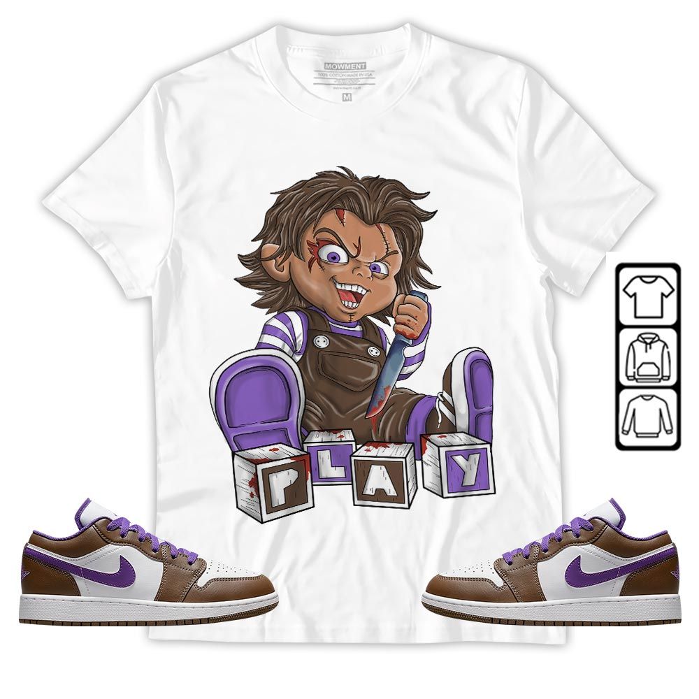 Chucky Play Horror Sneaker Shirt Match Purple Mocha 1s, Jordan 1 Low Purple Mocha MKO T-Shirt Chucky Play Horror Sneaker Shirt Match Purple Mocha 1s, Jordan 1 Low Purple Mocha MKO T-Shirt