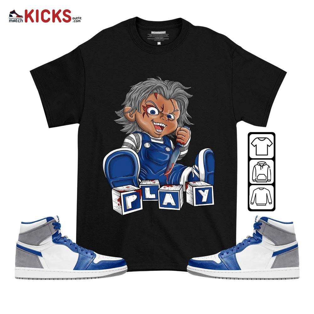 Chucky Play Horror Sneaker Shirt Match True Blue 1s, Jordan 1 High OG True Blue MKO T-Shirt