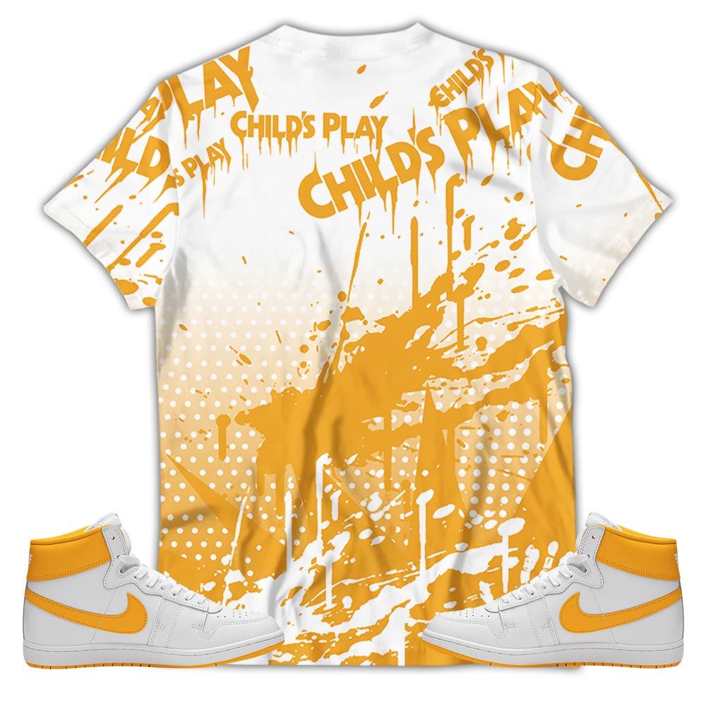 Chucky Play Horror Sneaker Shirt Match University Gold, Ship Sp University Gold Hoodie Sweatshirt Tee All Over Print MKO Shirt