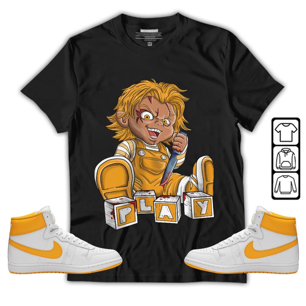 Chucky Play Horror Sneaker Shirt Match University Gold, Ship SP University Gold MKO T-Shirt Chucky Play Horror Sneaker Shirt Match University Gold, Ship SP University Gold MKO T-Shirt