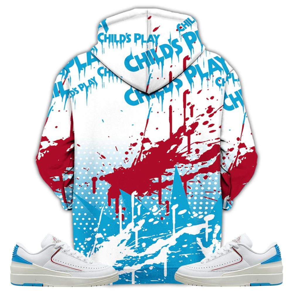 Chucky Play Horror Sneaker Shirt Match University To Chicago 2S, Jordan 2 Low Blue To Chicago Hoodie Sweatshirt Tee All Over Print MKO Shirt