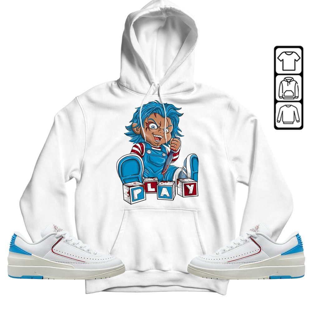 Chucky Play Horror Sneaker Shirt Match University To Chicago 2s, Jordan 2 Low Blue To Chicago MKO T-Shirt