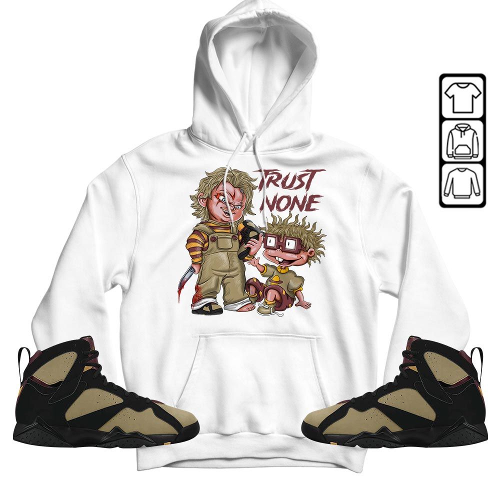 Chucky Trust No One Sneaker Shirt Match Black Cherrywood 7S, Jordan 7 Black Olive Hoodie Sweatshirt Tee All Over Print MKO Shirt
