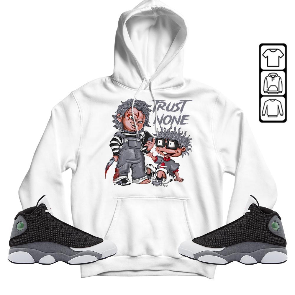 Chucky Trust No One Sneaker Shirt Match Black Flint 13s, Jordan Retro 13 Black Flint MKO T-Shirt