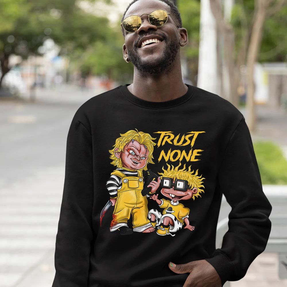 Chucky Trust No One Sneaker Shirt Match Black Taxi 12S, Jordan 12 Retro Black Taxi Hoodie Sweatshirt Tee All Over Print MKO Shirt Chucky Trust No One Sneaker Shirt Match Black Taxi 12S, Jordan 12 Retro Black Taxi Hoodie Sweatshirt Tee All Over Print MKO Shirt