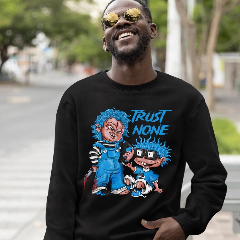 Chucky Trust No One Sneaker Shirt Match Black University Blue 13S, Jordan 13 Black University Blue 2022 Hoodie Sweatshirt Tee All Over Print MKO Shirt Chucky Trust No One Sneaker Shirt Match Black University Blue 13S, Jordan 13 Black University Blue 2022 Hoodie Sweatshirt Tee All Over Print MKO Shirt