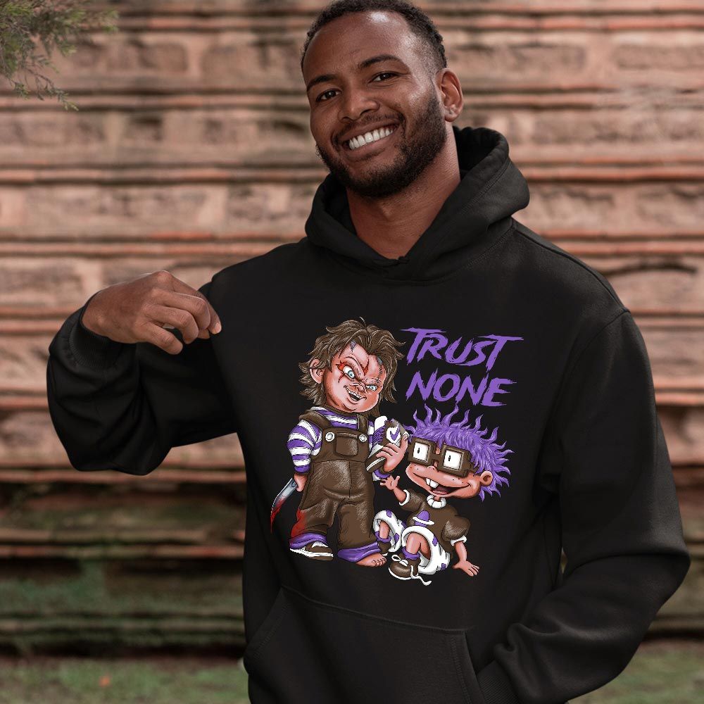 Chucky Trust No One Sneaker Shirt Match Purple Mocha 1s, Jordan 1 Low Purple Mocha MKO T-Shirt Chucky Trust No One Sneaker Shirt Match Purple Mocha 1s, Jordan 1 Low Purple Mocha MKO T-Shirt
