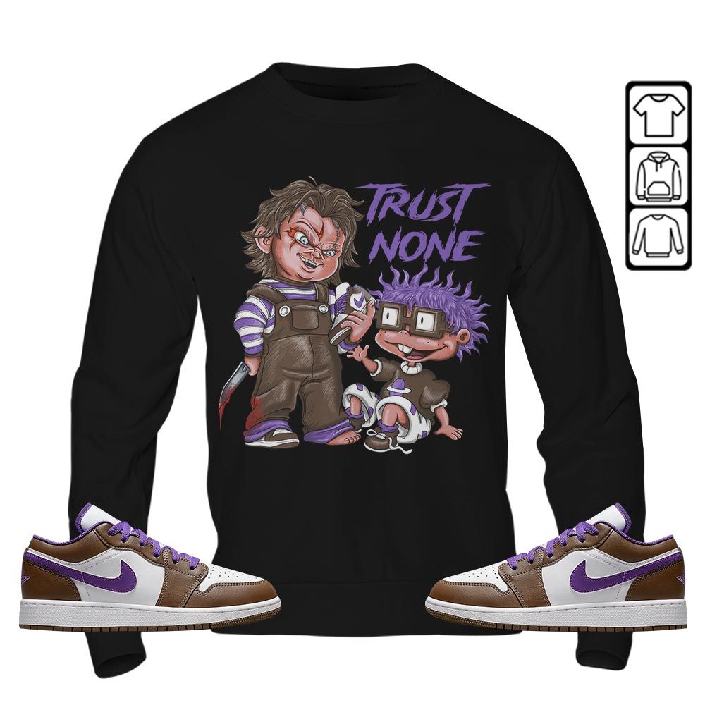 Chucky Trust No One Sneaker Shirt Match Purple Mocha 1s, Jordan 1 Low Purple Mocha MKO T-Shirt Chucky Trust No One Sneaker Shirt Match Purple Mocha 1s, Jordan 1 Low Purple Mocha MKO T-Shirt