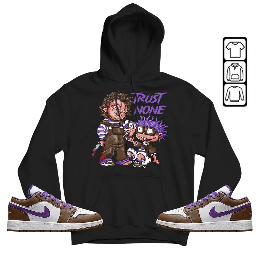 Chucky Trust No One Sneaker Shirt Match Purple Mocha 1s, Jordan 1 Low Purple Mocha MKO T-Shirt Chucky Trust No One Sneaker Shirt Match Purple Mocha 1s, Jordan 1 Low Purple Mocha MKO T-Shirt