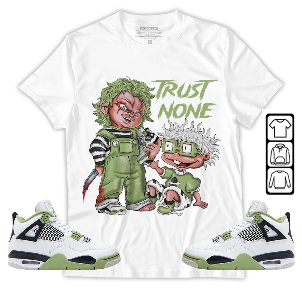 Chucky Trust No One Sneaker Shirt Match Retro Oil Green 4s, Jordan 4 Oil Green MKO T-Shirt