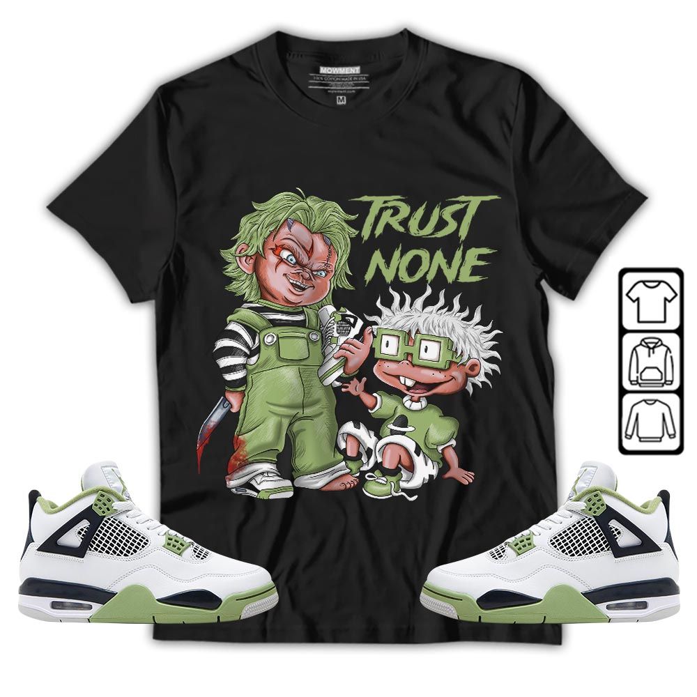 Chucky Trust No One Sneaker Shirt Match Retro Oil Green 4s, Jordan 4 Oil Green MKO T-Shirt