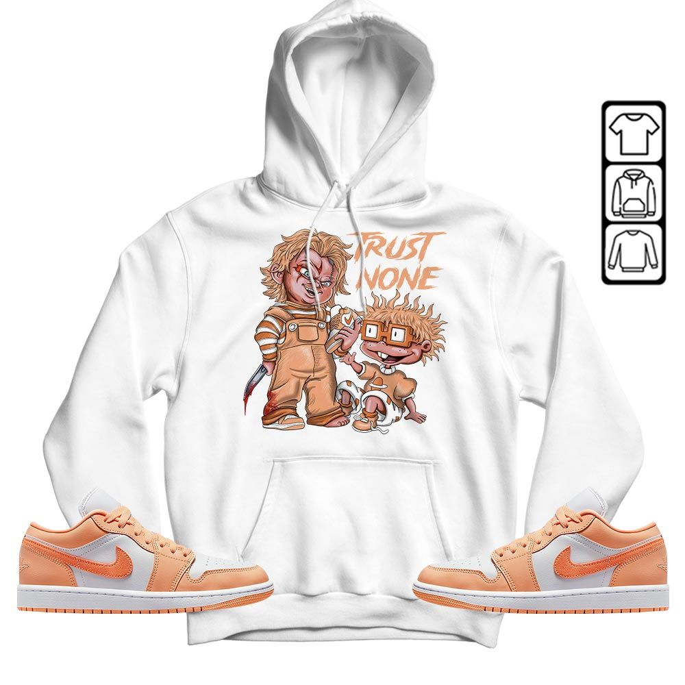 Chucky Trust No One Sneaker Shirt Match Sunset Haze 1s, Jordan 1 Low Sunset Haze MKO T-Shirt