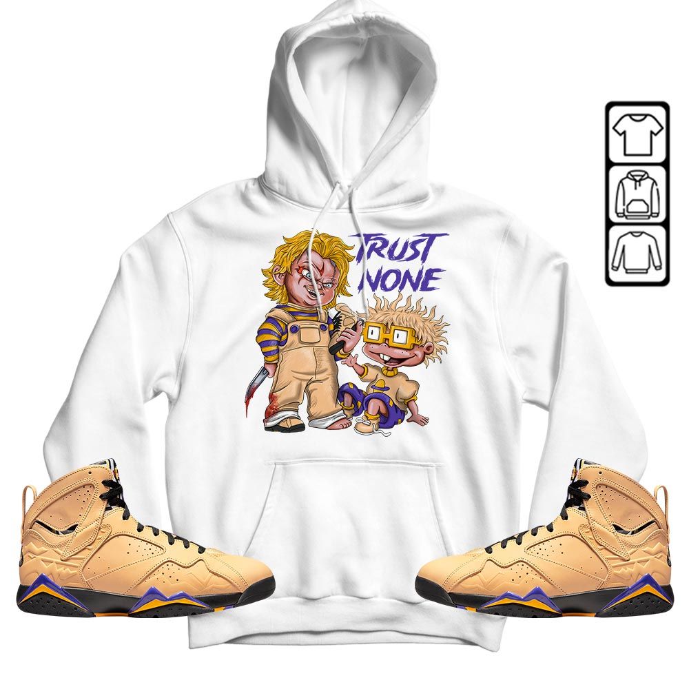 Chucky Trust No One Sneaker Shirt Match Vachetta Tan 7s, Jordan 7 SE Afrobeats MKO T-Shirt