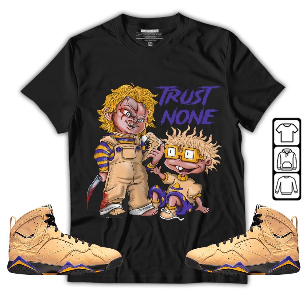 Chucky Trust No One Sneaker Shirt Match Vachetta Tan 7s, Jordan 7 SE Afrobeats MKO T-Shirt