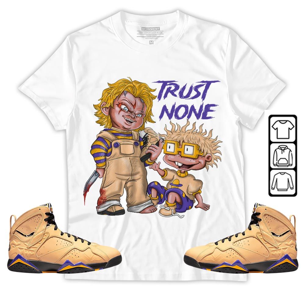 Chucky Trust No One Sneaker Shirt Match Vachetta Tan 7s, Jordan 7 SE Afrobeats MKO T-Shirt Chucky Trust No One Sneaker Shirt Match Vachetta Tan 7s, Jordan 7 SE Afrobeats MKO T-Shirt