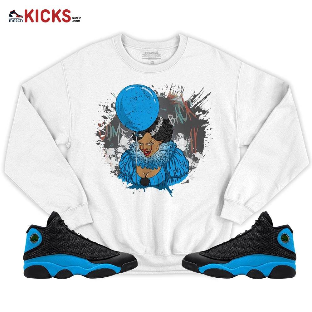 Creepy Clown Sneaker Shirt Match Black University Blue 13s, Jordan 13 Black University Blue 2022 MKO T-Shirt Creepy Clown Sneaker Shirt Match Black University Blue 13s, Jordan 13 Black University Blue 2022 MKO T-Shirt