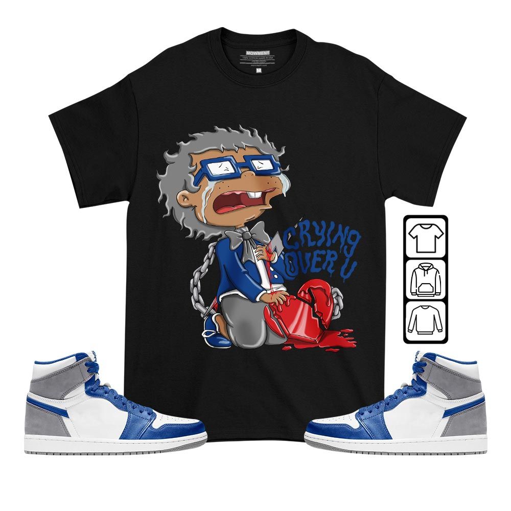 Crying Cartoon 90s Sneaker Shirt Match True Blue 1s, Jordan 1 High OG True Blue MKO T-Shirt Crying Cartoon 90s Sneaker Shirt Match True Blue 1s, Jordan 1 High OG True Blue MKO T-Shirt