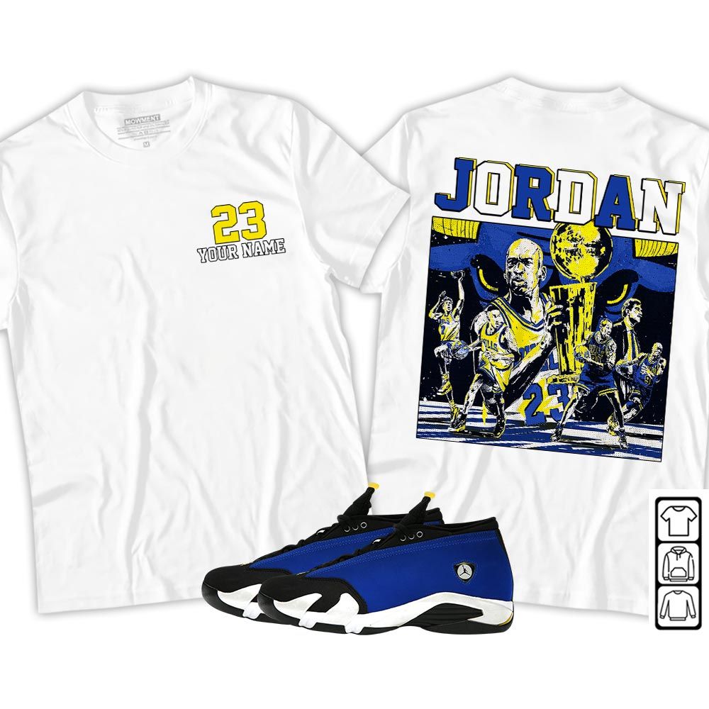 Cup 23 Custom Sneaker Shirt Match 2023 Blue Laney 14s, Jordan 14 Laney MKO Hoodie