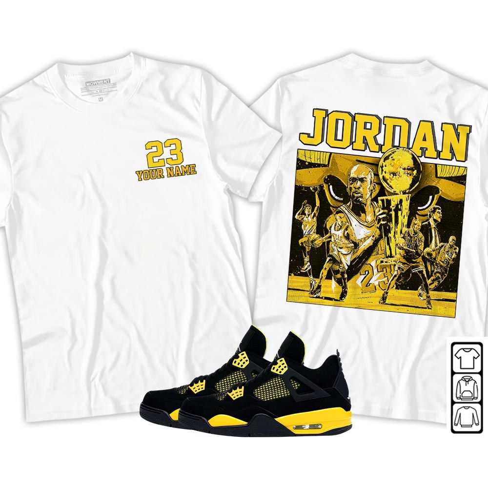 Cup 23 Custom Sneaker Shirt Match 2023 Thunder 4s, Jordan Retro 4 Thunder MKO Hoodie